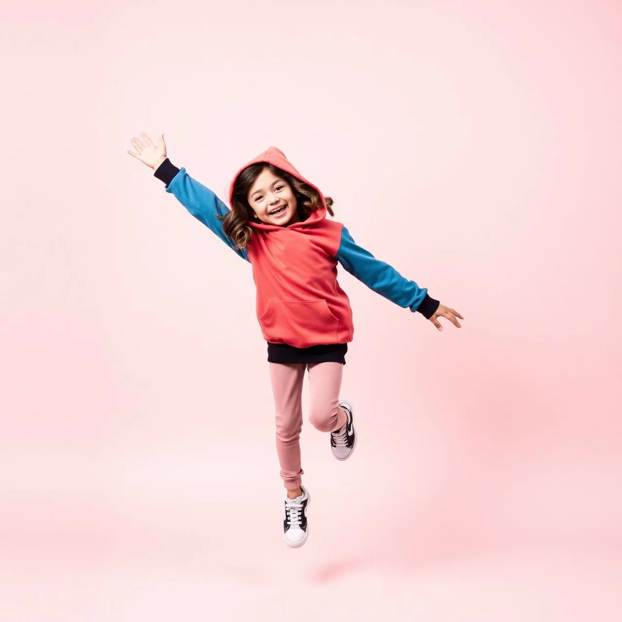Trendy kids casual outfit set jumping with joy